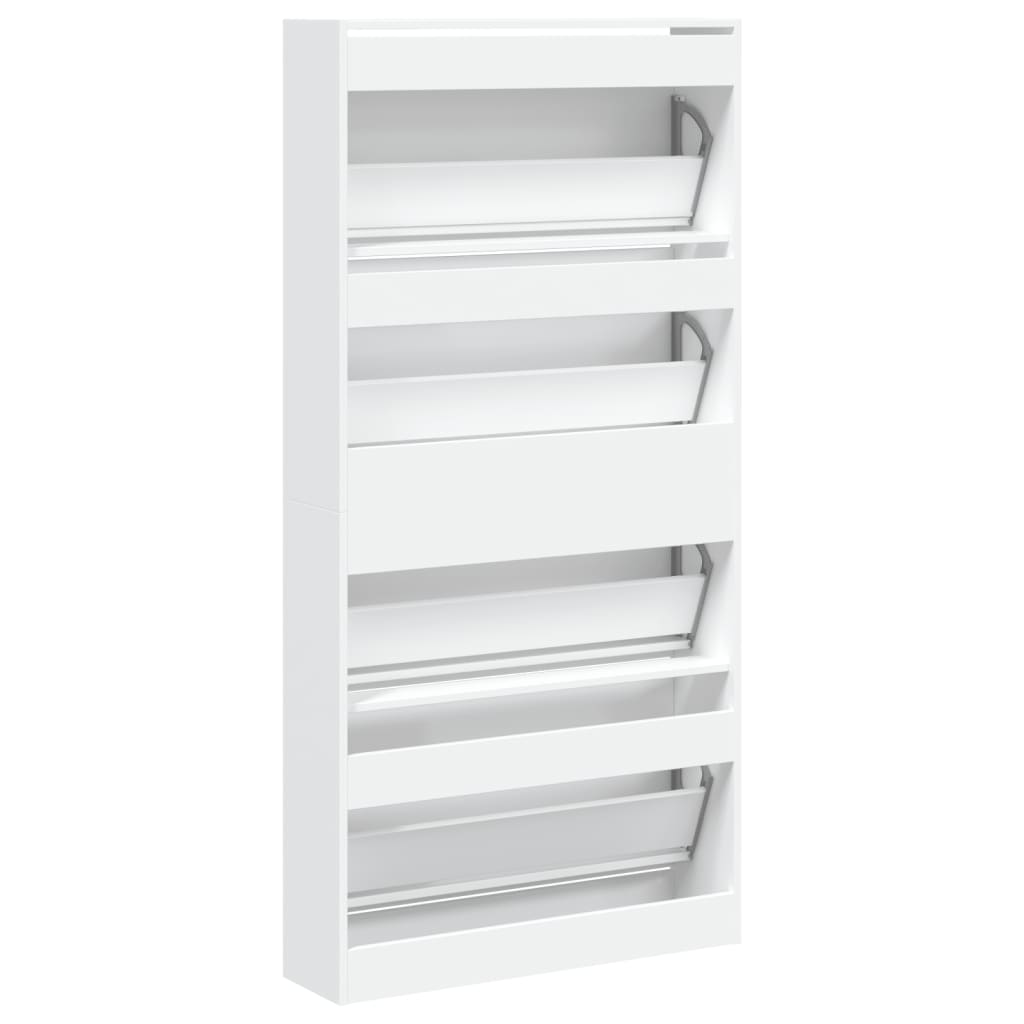 Armoire à chaussures 4 tiroirs rabattables blanc 80x21x163,5 cm - XIOS