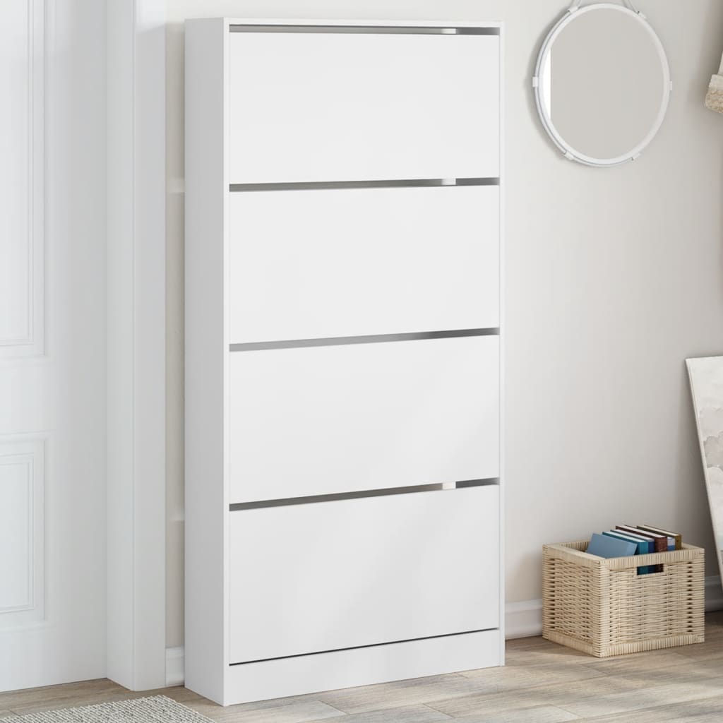 Armoire à chaussures 4 tiroirs rabattables blanc 80x21x163,5 cm - XIOS