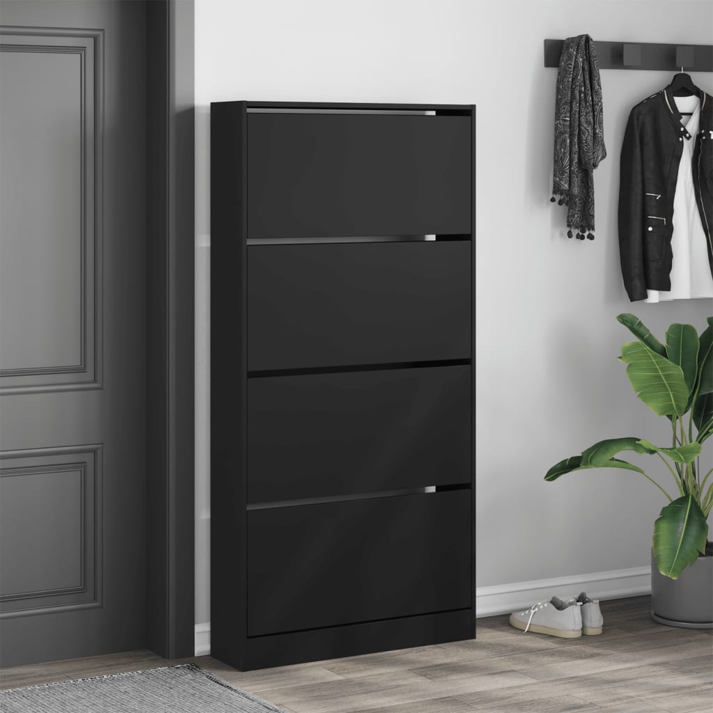 Armoire à chaussures 4 tiroirs rabattables noir 80x21x163,5 cm - XIOS