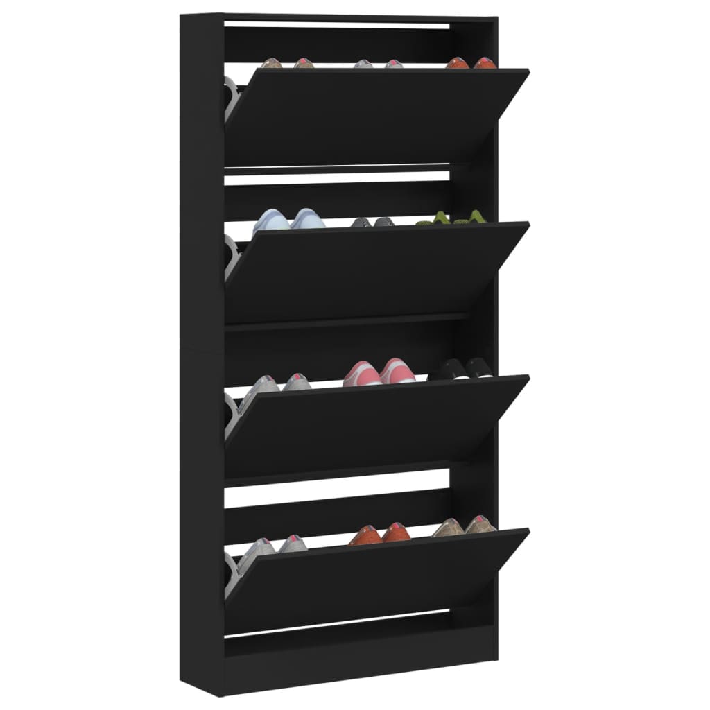 Armoire à chaussures 4 tiroirs rabattables noir 80x21x163,5 cm - XIOS
