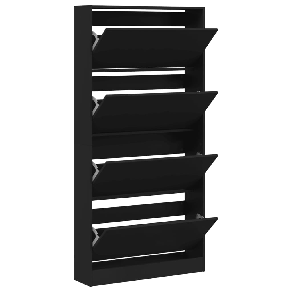 Armoire à chaussures 4 tiroirs rabattables noir 80x21x163,5 cm - XIOS