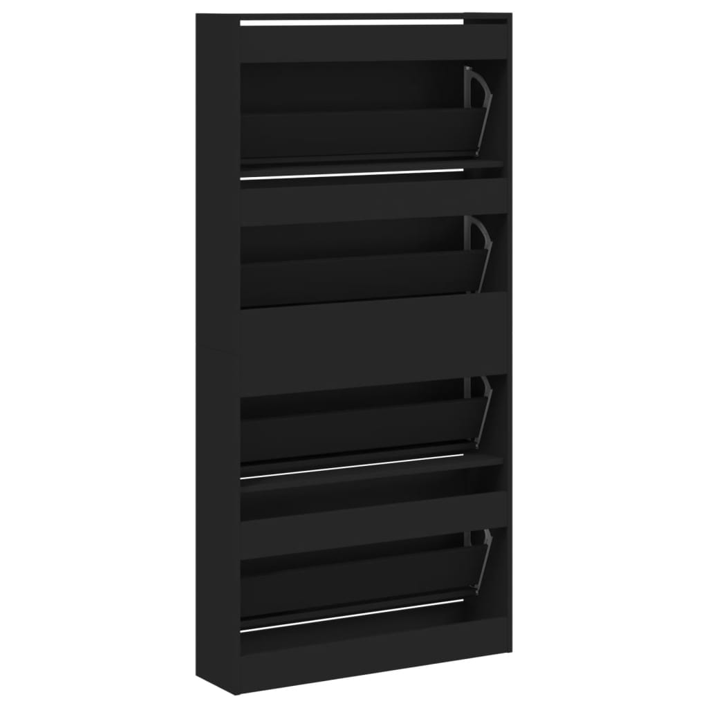 Armoire à chaussures 4 tiroirs rabattables noir 80x21x163,5 cm - XIOS