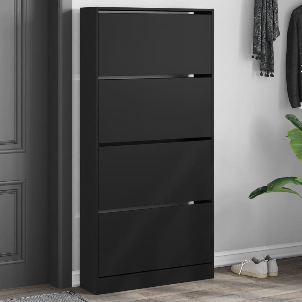 Armoire à chaussures 4 tiroirs rabattables noir 80x21x163,5 cm - XIOS