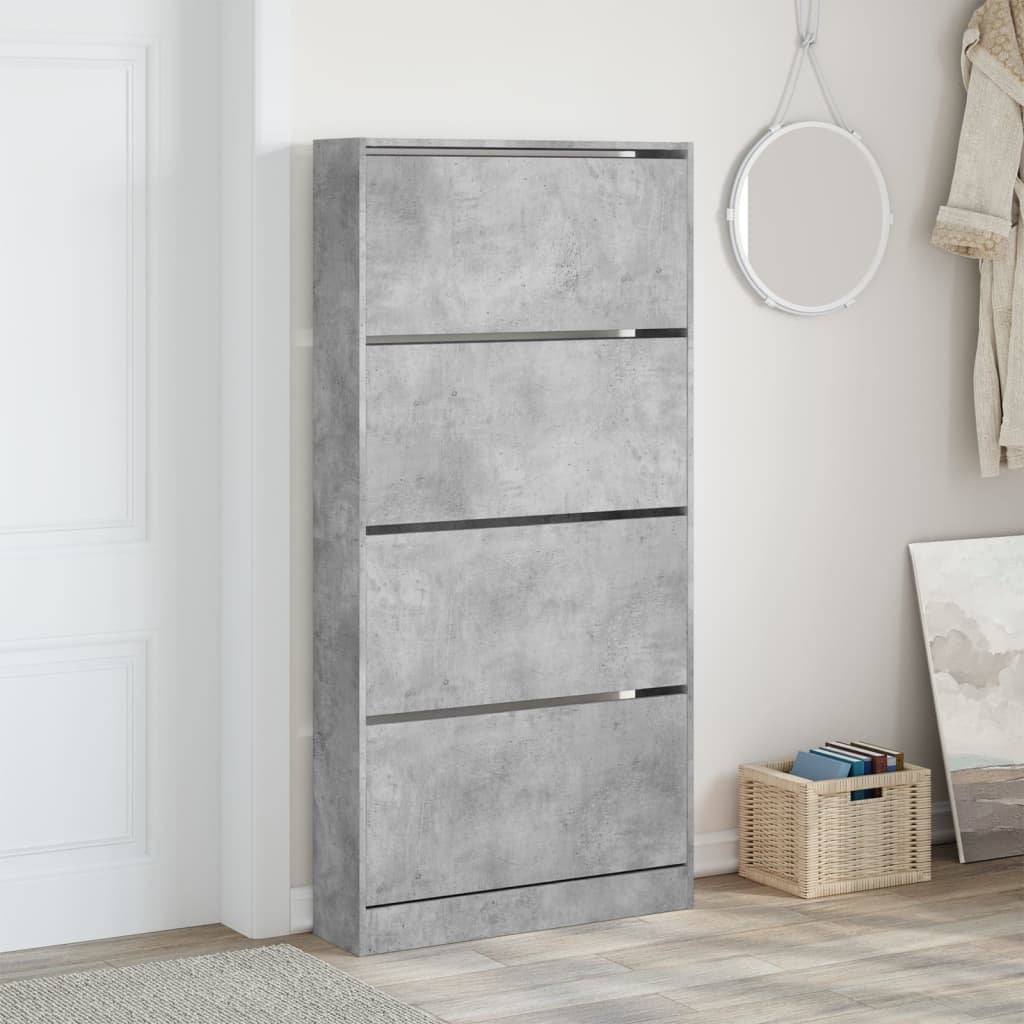 Armoire à chaussures 4 tiroirs rabattables gris béton - XIOS