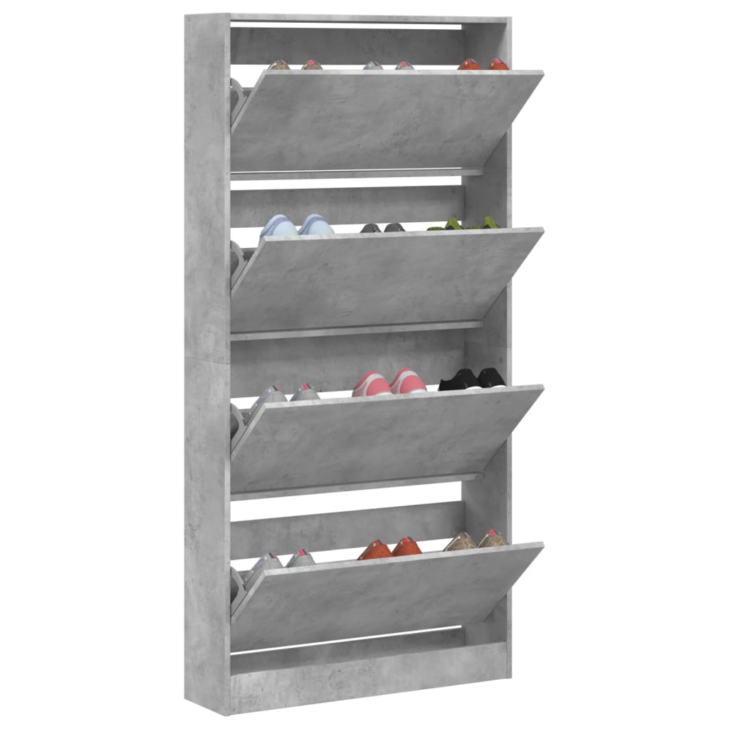 Armoire à chaussures 4 tiroirs rabattables gris béton - XIOS
