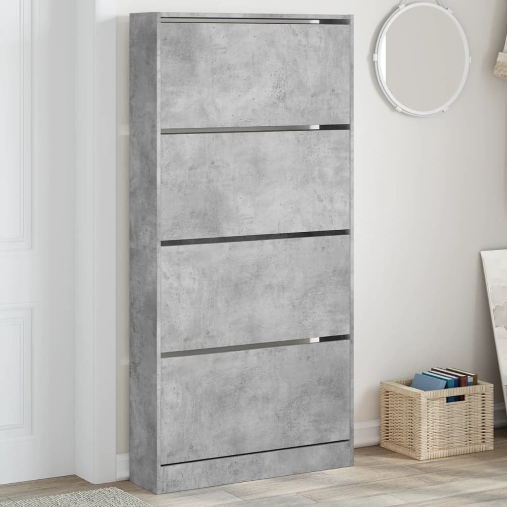 Armoire à chaussures 4 tiroirs rabattables gris béton - XIOS