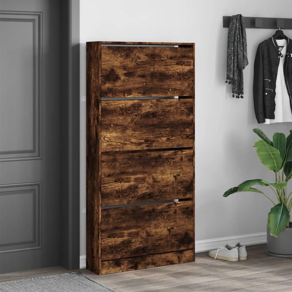 Armoire à chaussures 4 tiroirs rabattables chêne fumé - XIOS