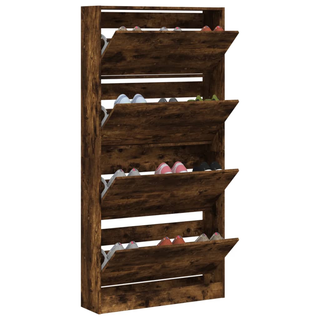 Armoire à chaussures 4 tiroirs rabattables chêne fumé - XIOS