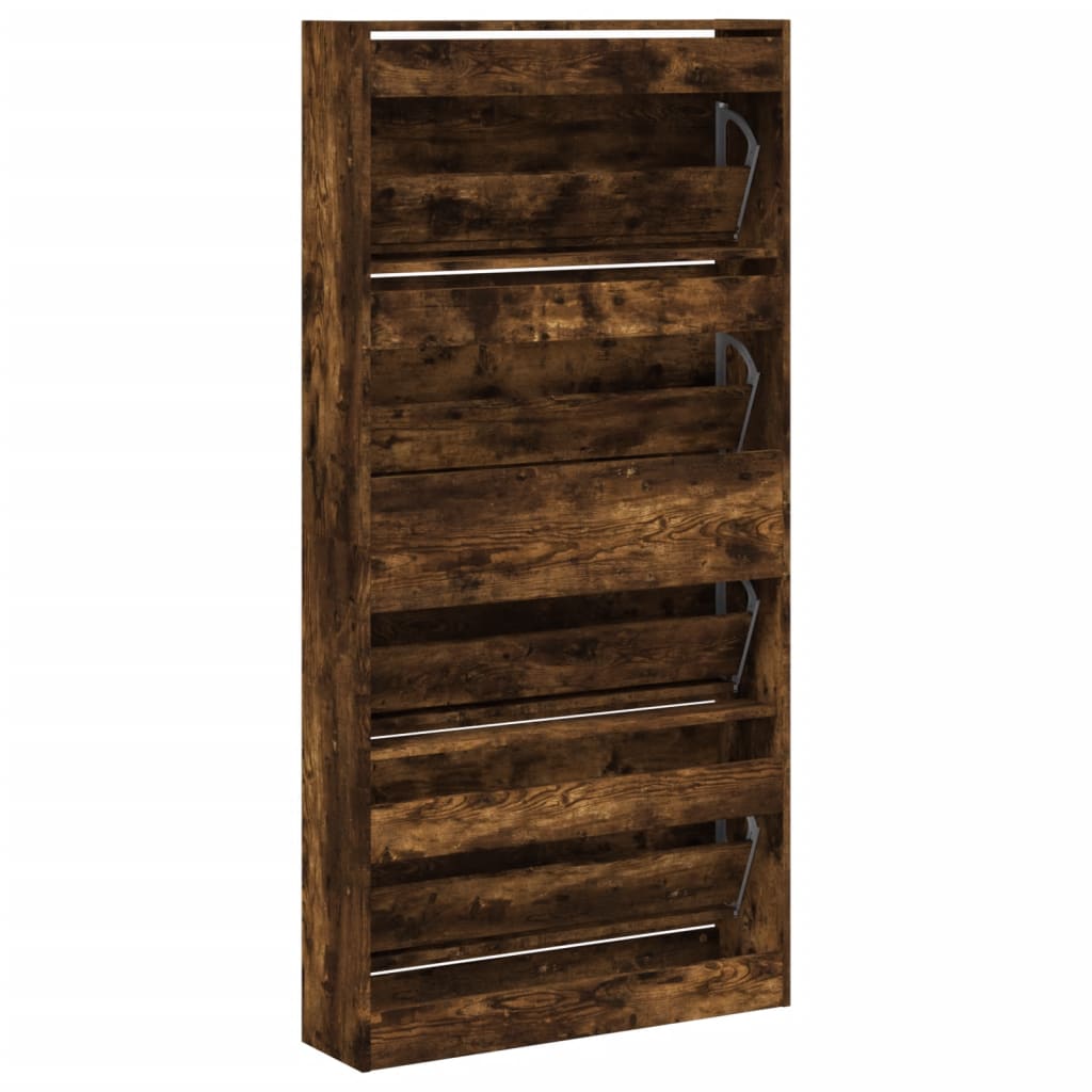 Armoire à chaussures 4 tiroirs rabattables chêne fumé - XIOS