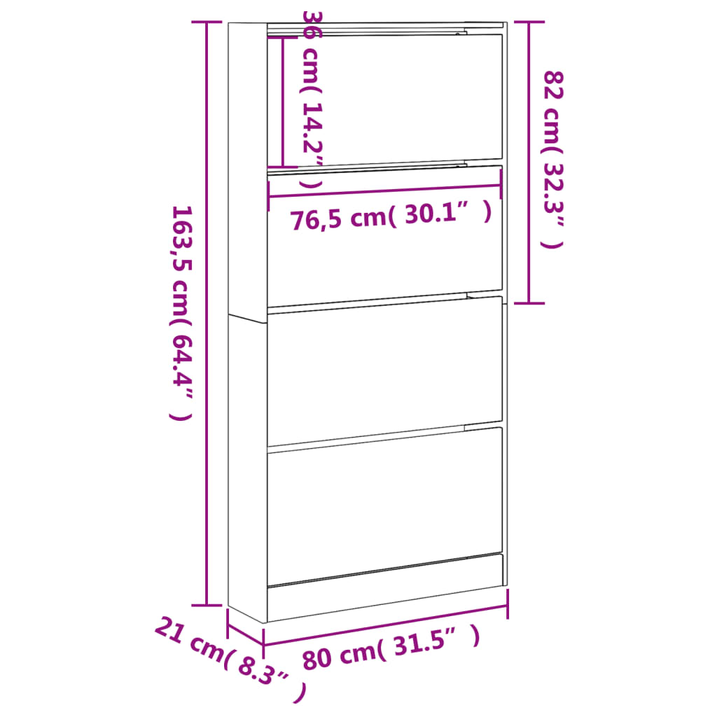 Armoire à chaussures 4 tiroirs rabattables chêne fumé - XIOS
