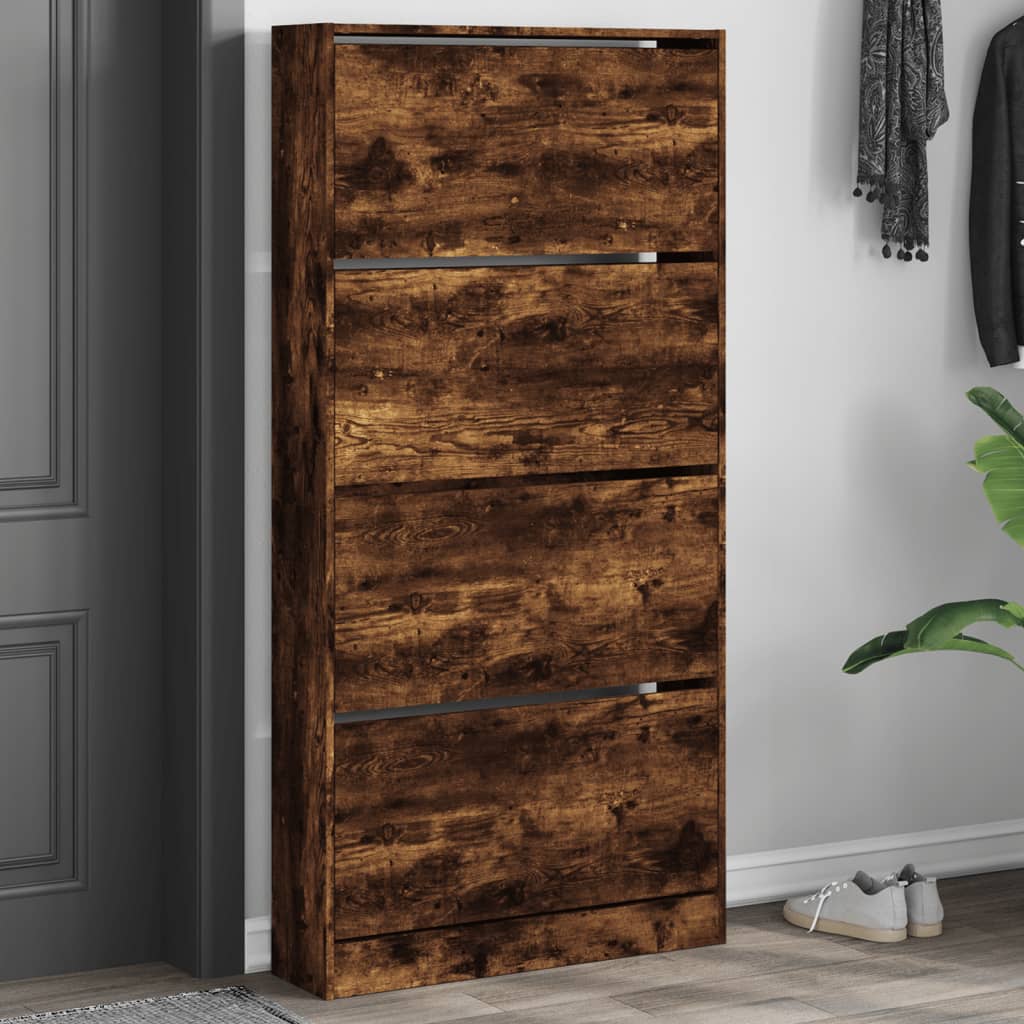 Armoire à chaussures 4 tiroirs rabattables chêne fumé - XIOS