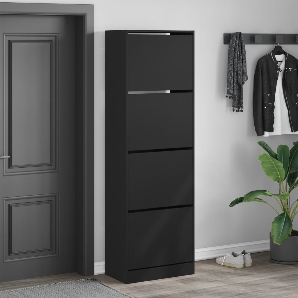 Armoire à chaussures 4 tiroirs rabattables noir 60x34x187,5 cm - XIOS