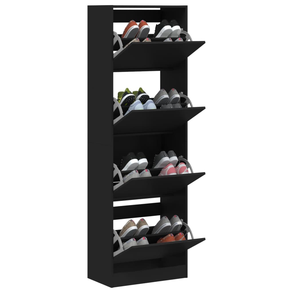 Armoire à chaussures 4 tiroirs rabattables noir 60x34x187,5 cm - XIOS