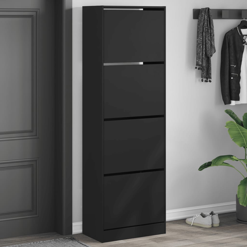 Armoire à chaussures 4 tiroirs rabattables noir 60x34x187,5 cm - XIOS