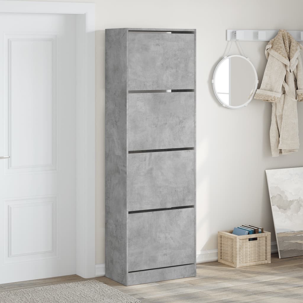 Armoire à chaussures 4 tiroirs rabattables gris béton - XIOS