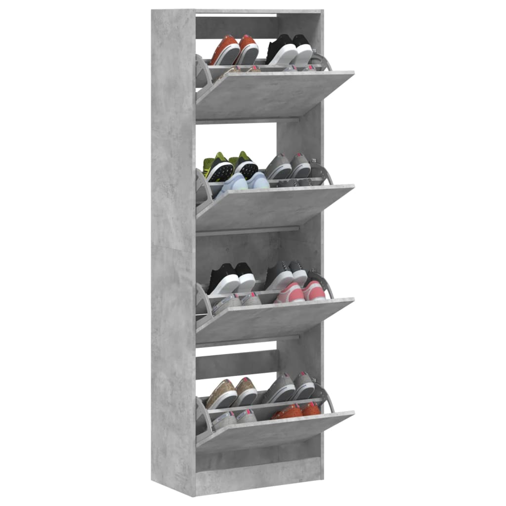 Armoire à chaussures 4 tiroirs rabattables gris béton - XIOS