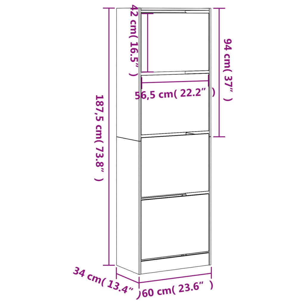 Armoire à chaussures 4 tiroirs rabattables gris béton - XIOS