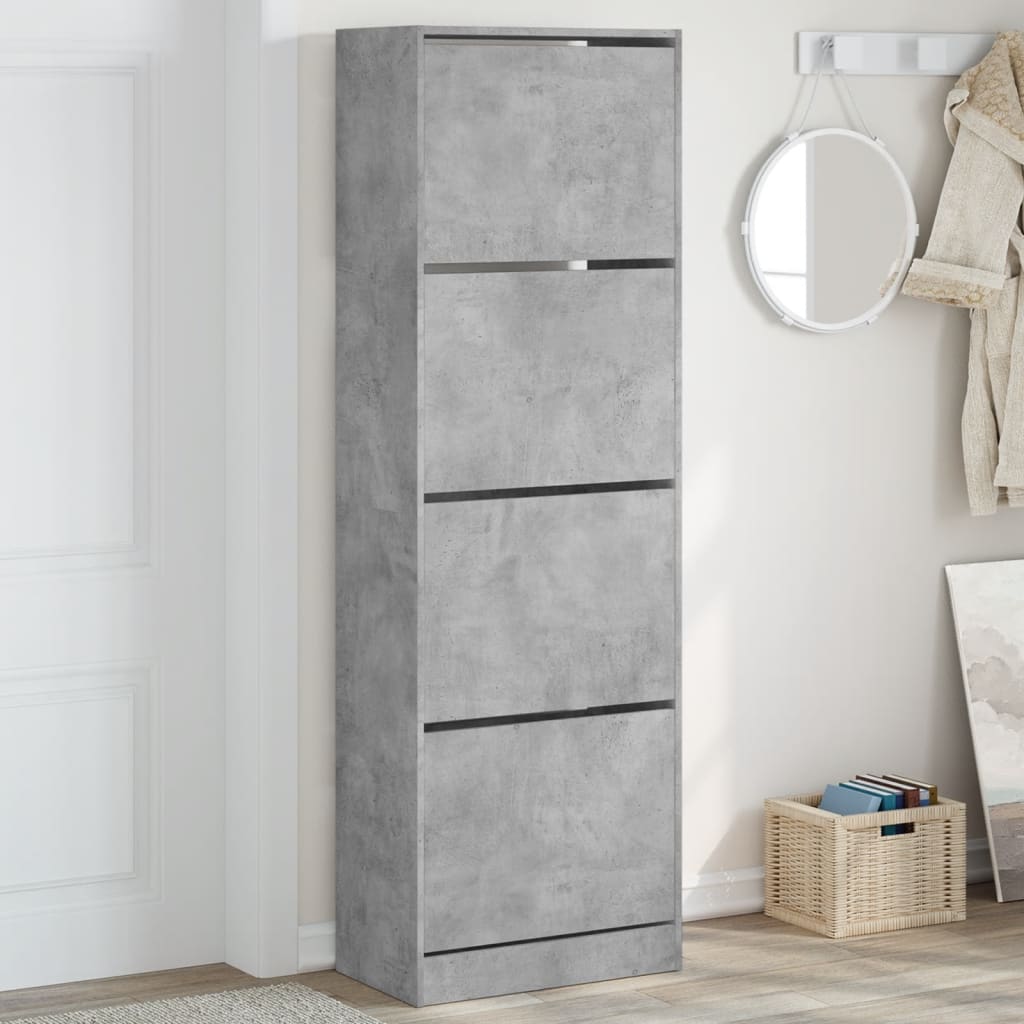 Armoire à chaussures 4 tiroirs rabattables gris béton - XIOS