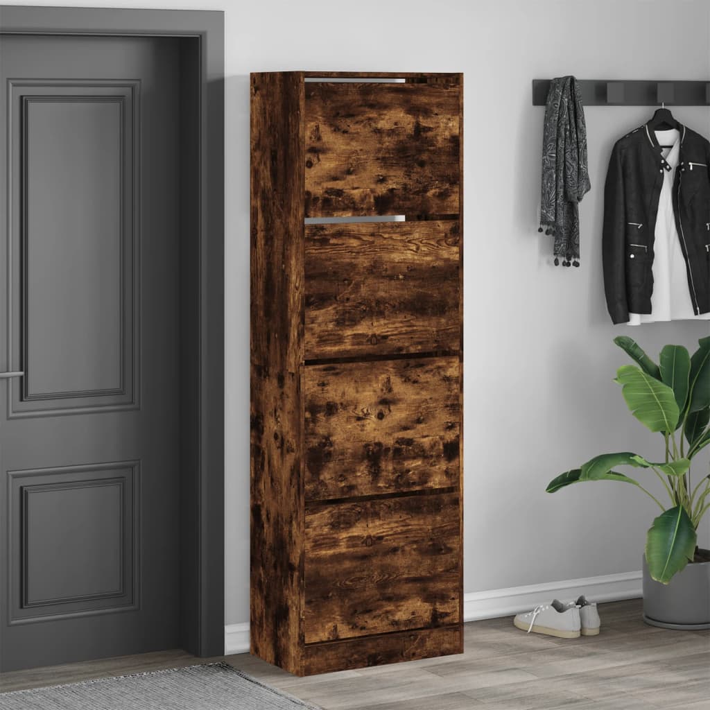 Armoire à chaussures 4 tiroirs rabattables chêne fumé - XIOS