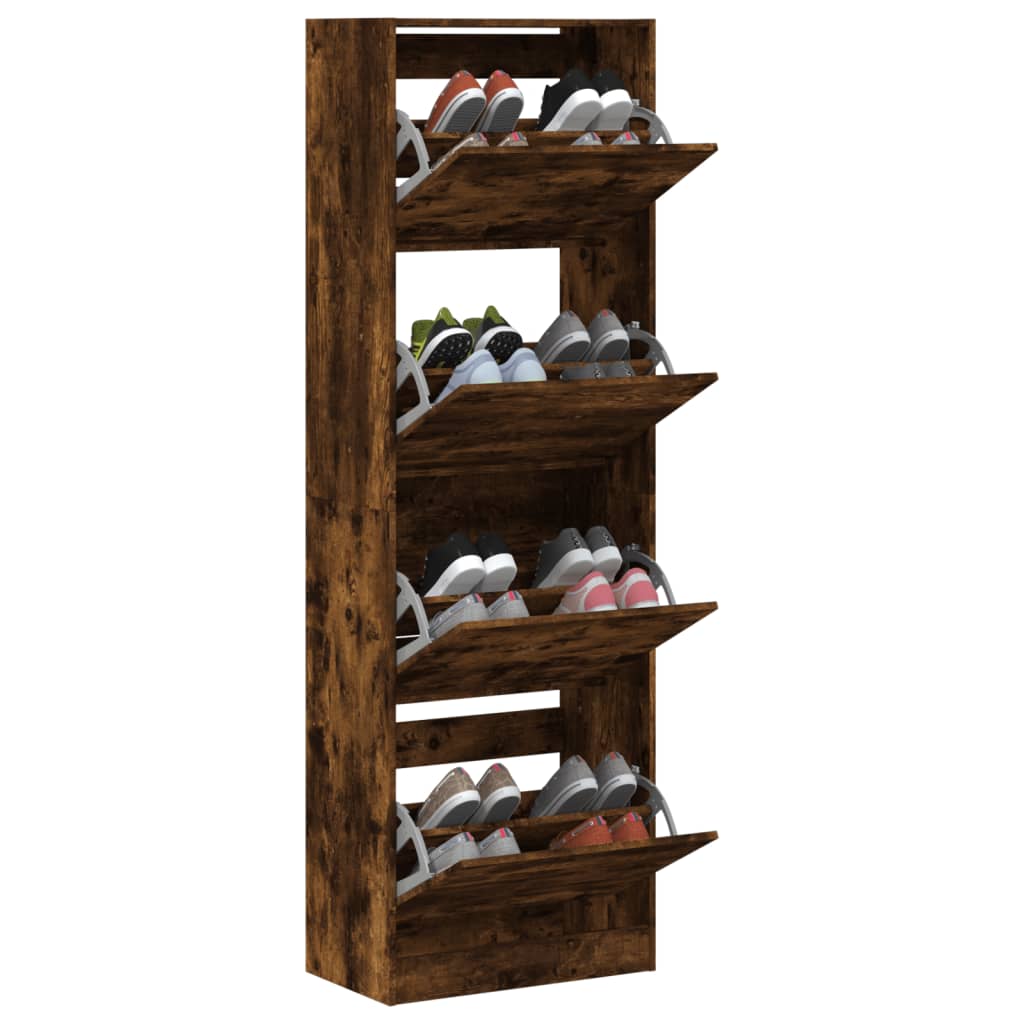 Armoire à chaussures 4 tiroirs rabattables chêne fumé - XIOS