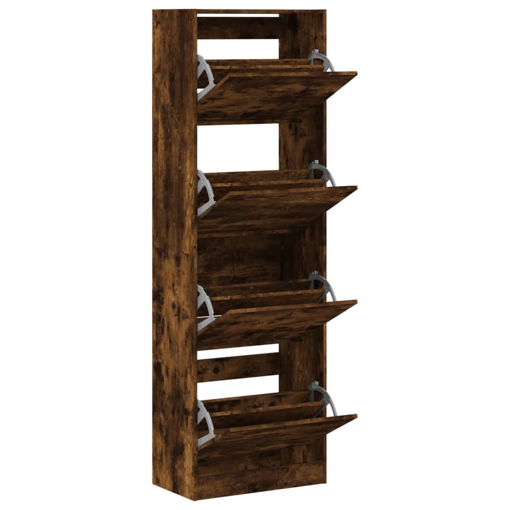 Armoire à chaussures 4 tiroirs rabattables chêne fumé - XIOS