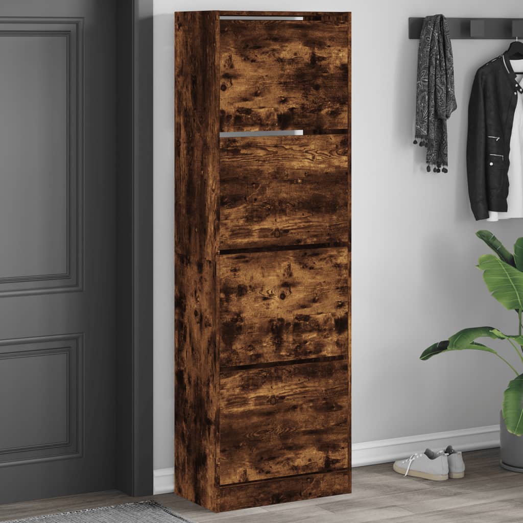 Armoire à chaussures 4 tiroirs rabattables chêne fumé - XIOS