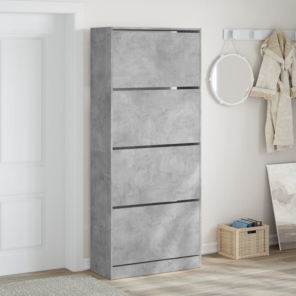 Armoire à chaussures 4 tiroirs rabattables gris béton - XIOS
