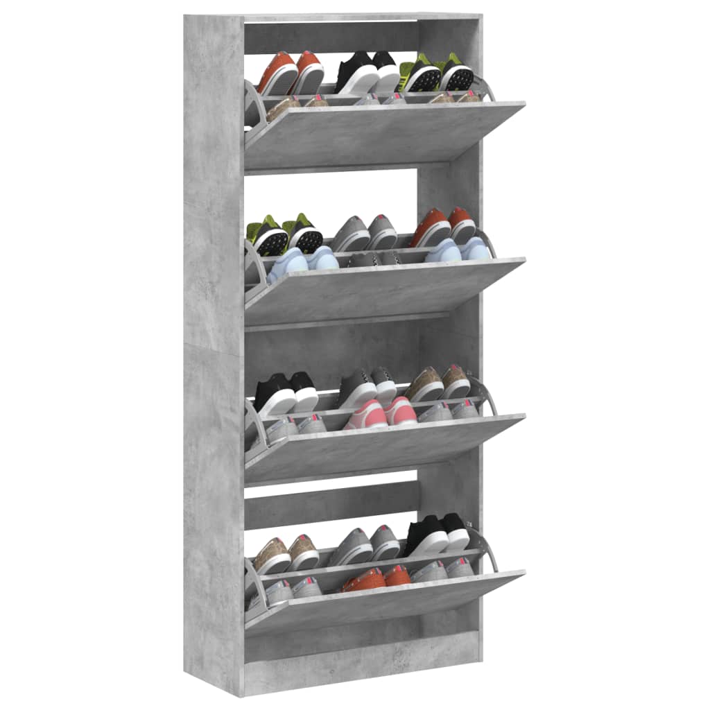 Armoire à chaussures 4 tiroirs rabattables gris béton - XIOS