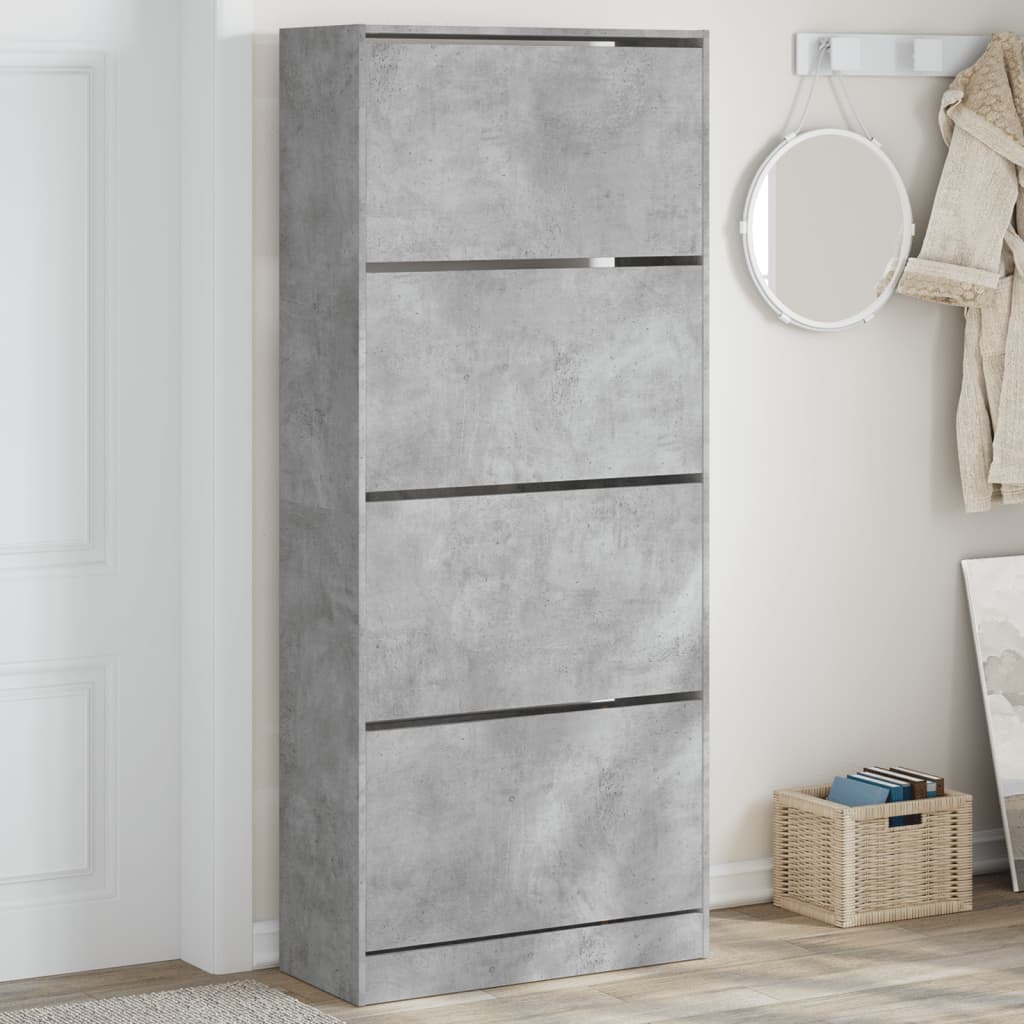 Armoire à chaussures 4 tiroirs rabattables gris béton - XIOS