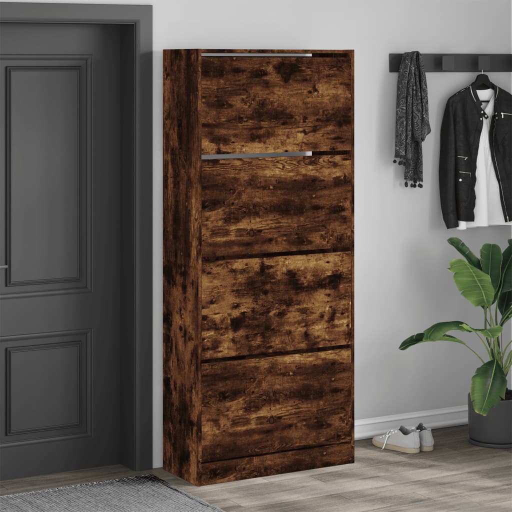 Armoire à chaussures 4 tiroirs rabattables chêne fumé - XIOS