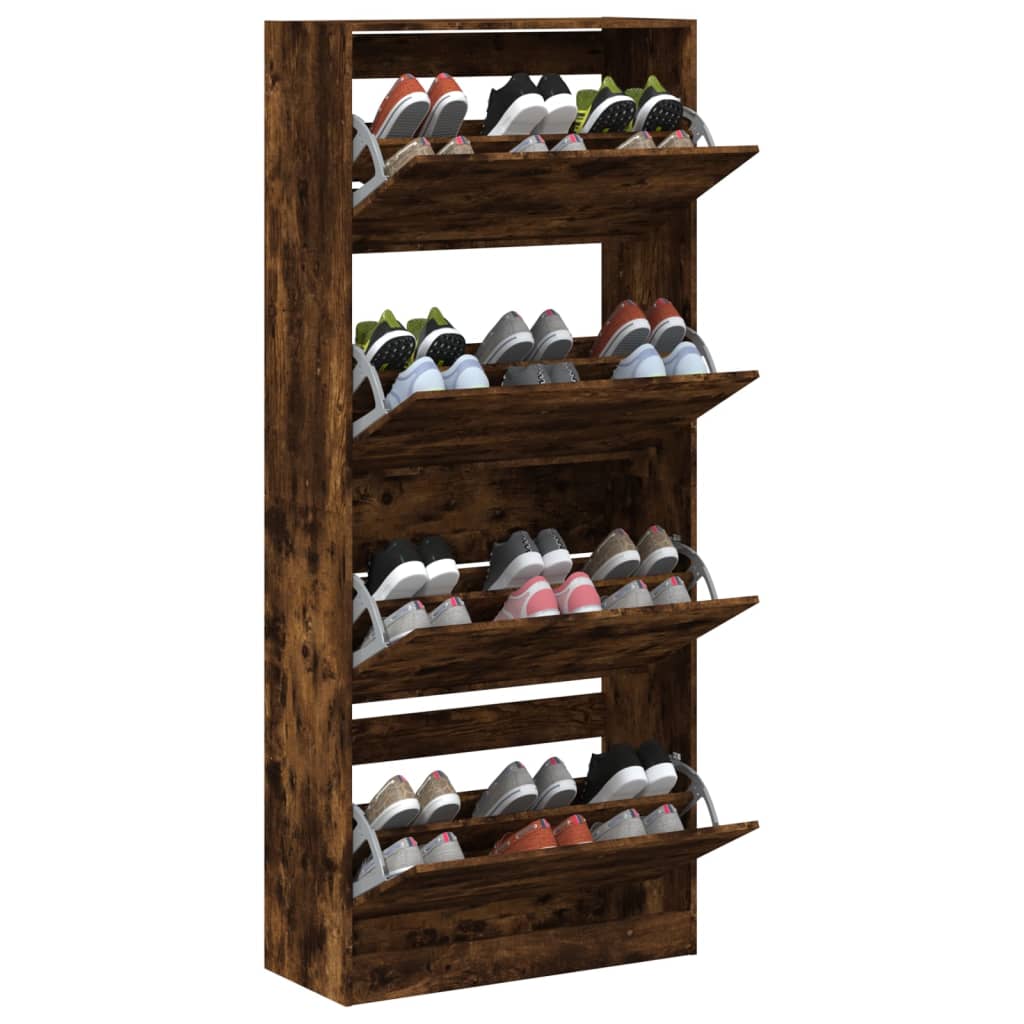 Armoire à chaussures 4 tiroirs rabattables chêne fumé - XIOS