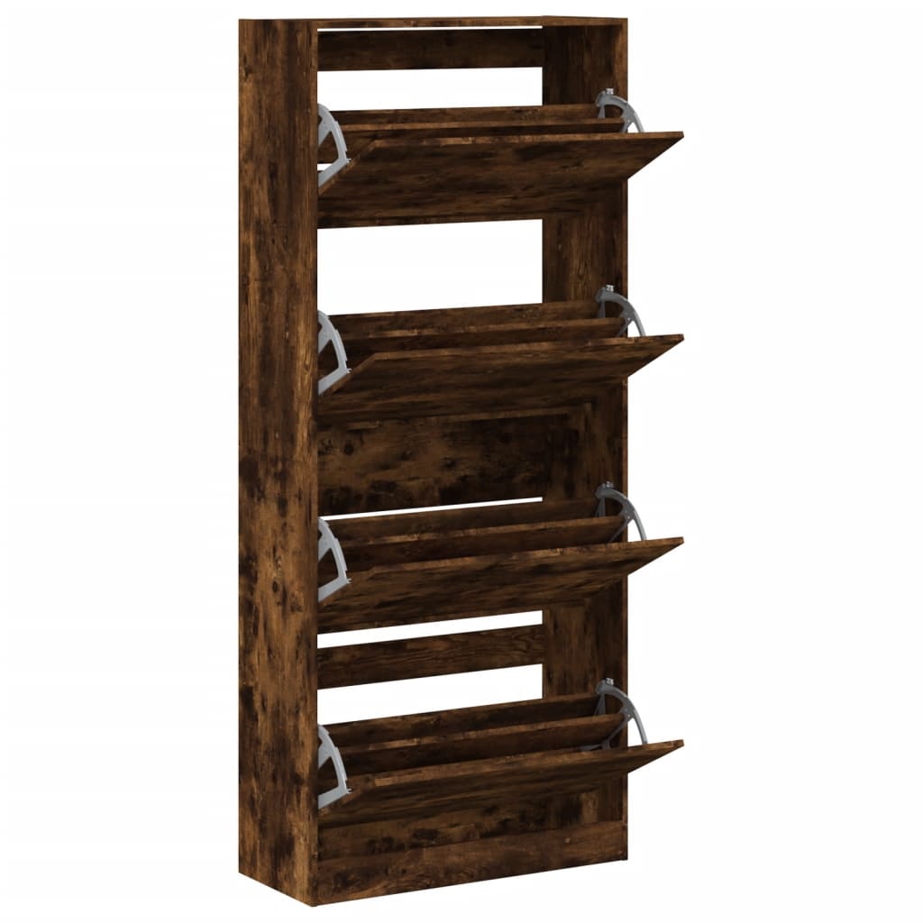 Armoire à chaussures 4 tiroirs rabattables chêne fumé - XIOS