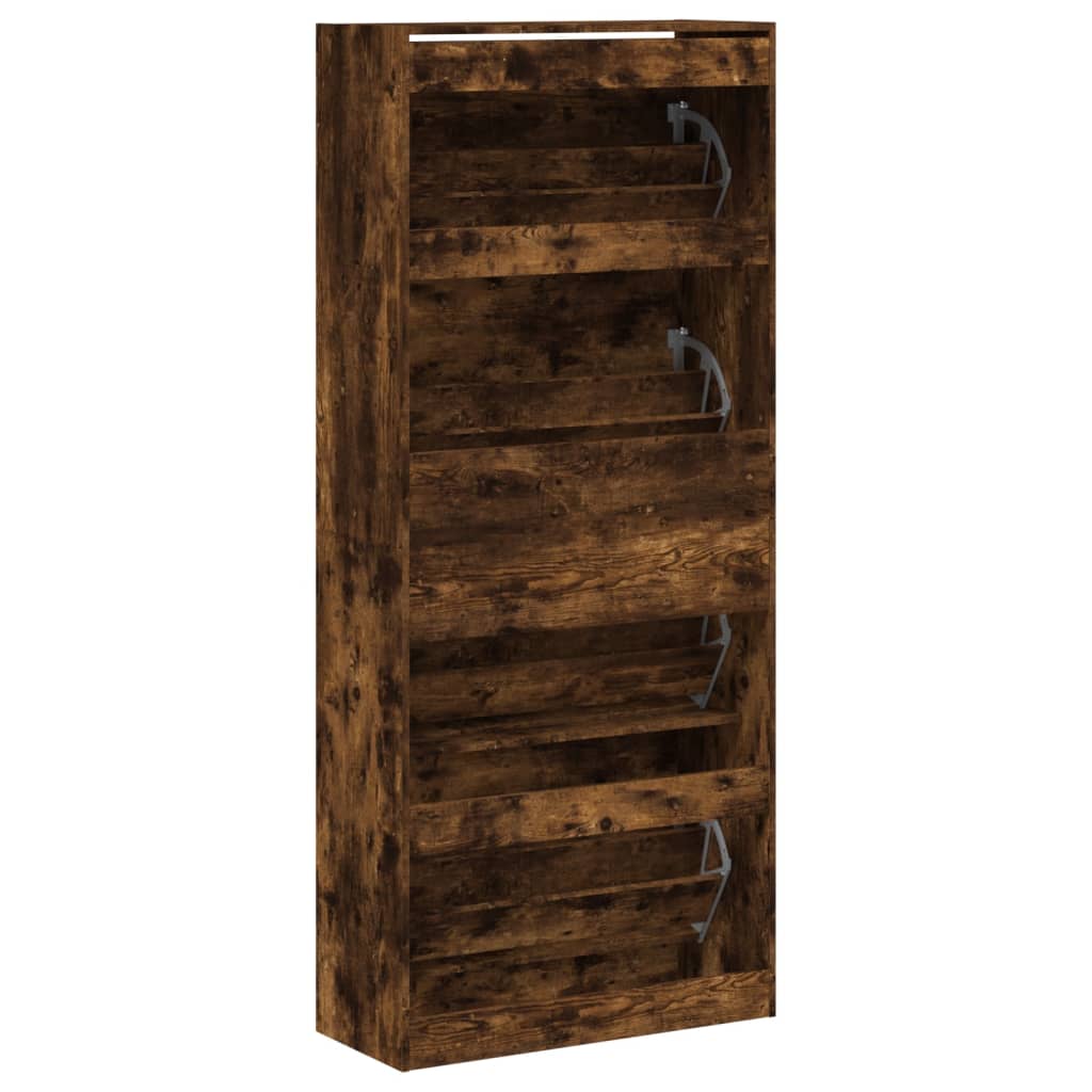 Armoire à chaussures 4 tiroirs rabattables chêne fumé - XIOS
