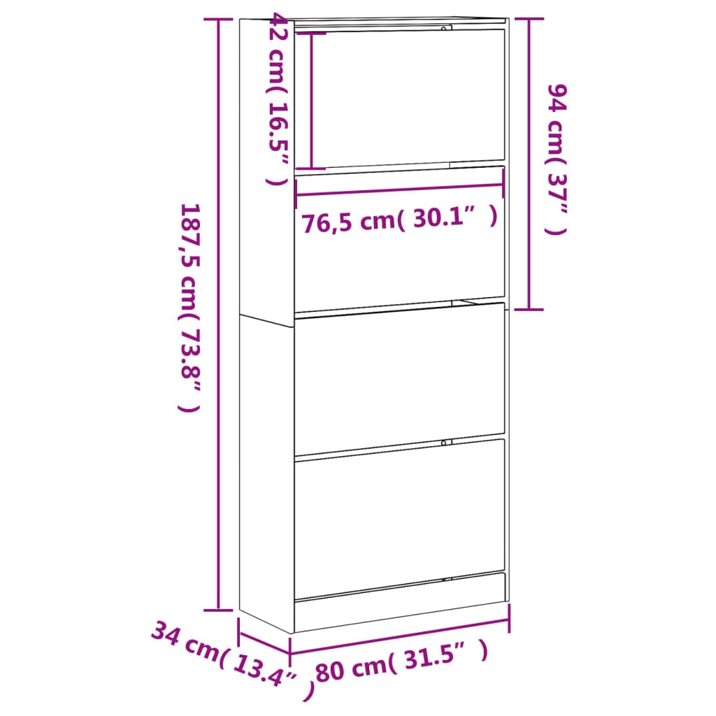 Armoire à chaussures 4 tiroirs rabattables chêne fumé - XIOS