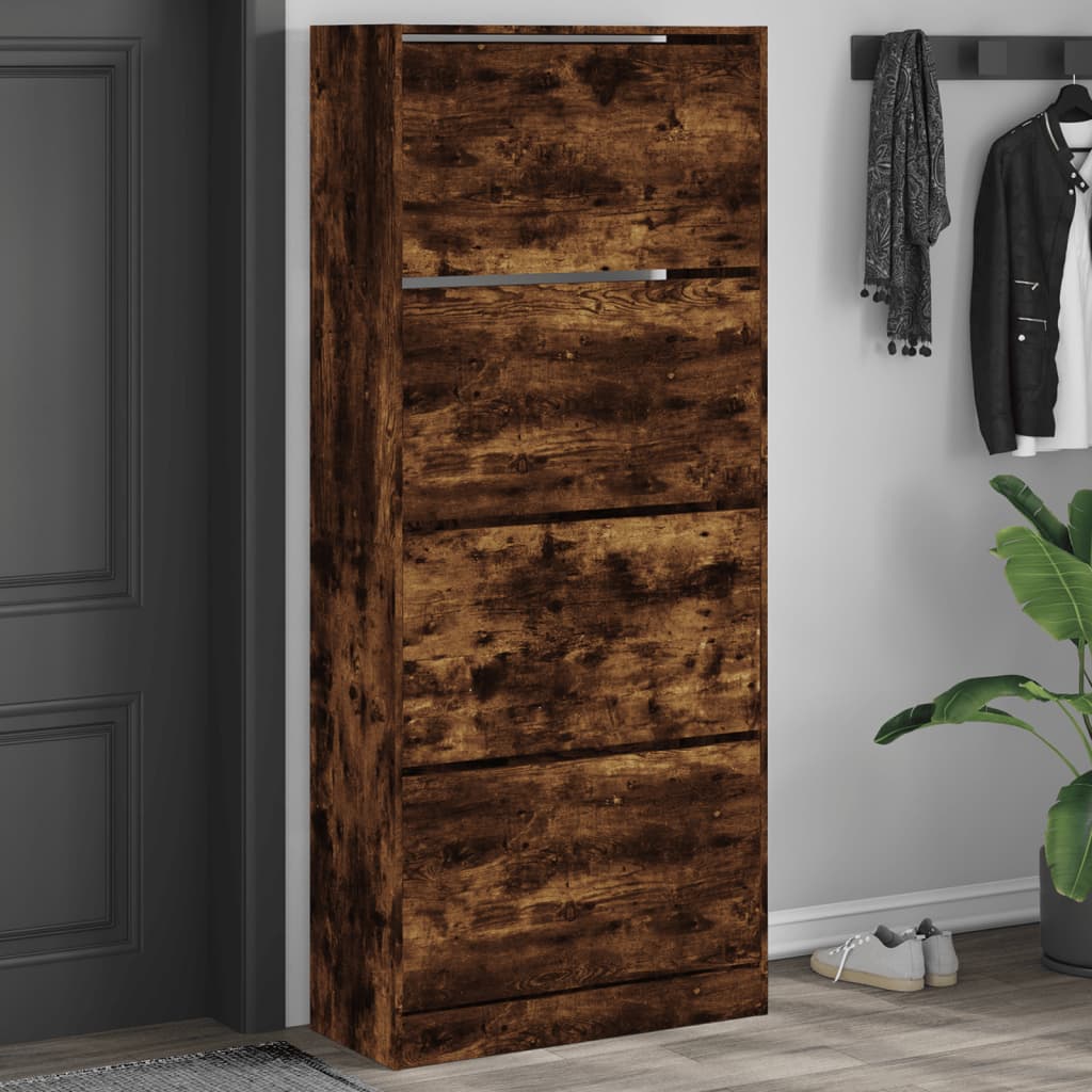 Armoire à chaussures 4 tiroirs rabattables chêne fumé - XIOS
