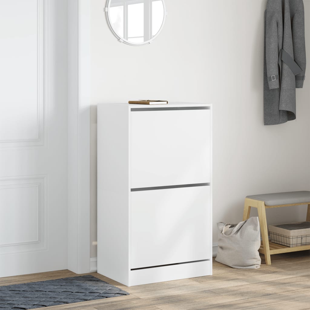 Armoire à chaussures 2 tiroirs rabattables blanc 60x42x108 cm - XIOS