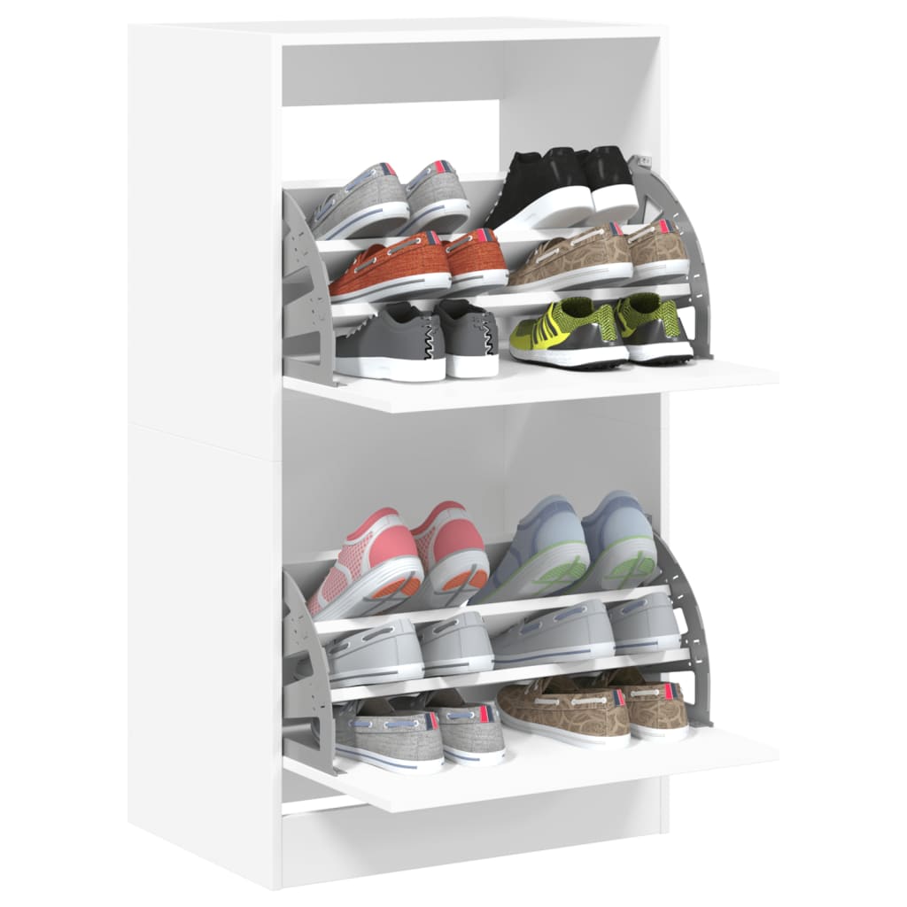Armoire à chaussures 2 tiroirs rabattables blanc 60x42x108 cm - XIOS