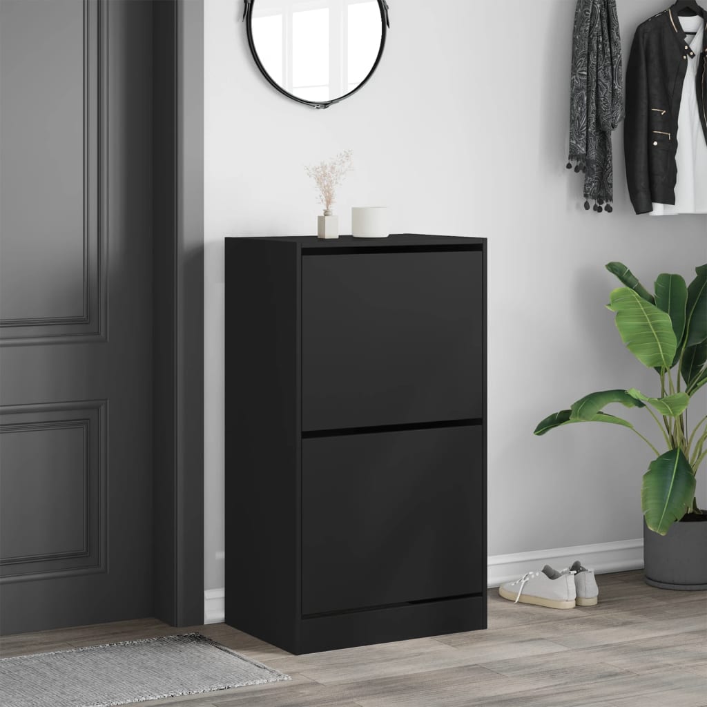 Armoire à chaussures 2 tiroirs rabattables noir 60x42x108 cm - XIOS