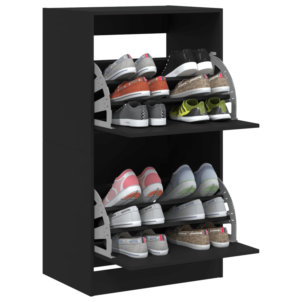 Armoire à chaussures 2 tiroirs rabattables noir 60x42x108 cm - XIOS