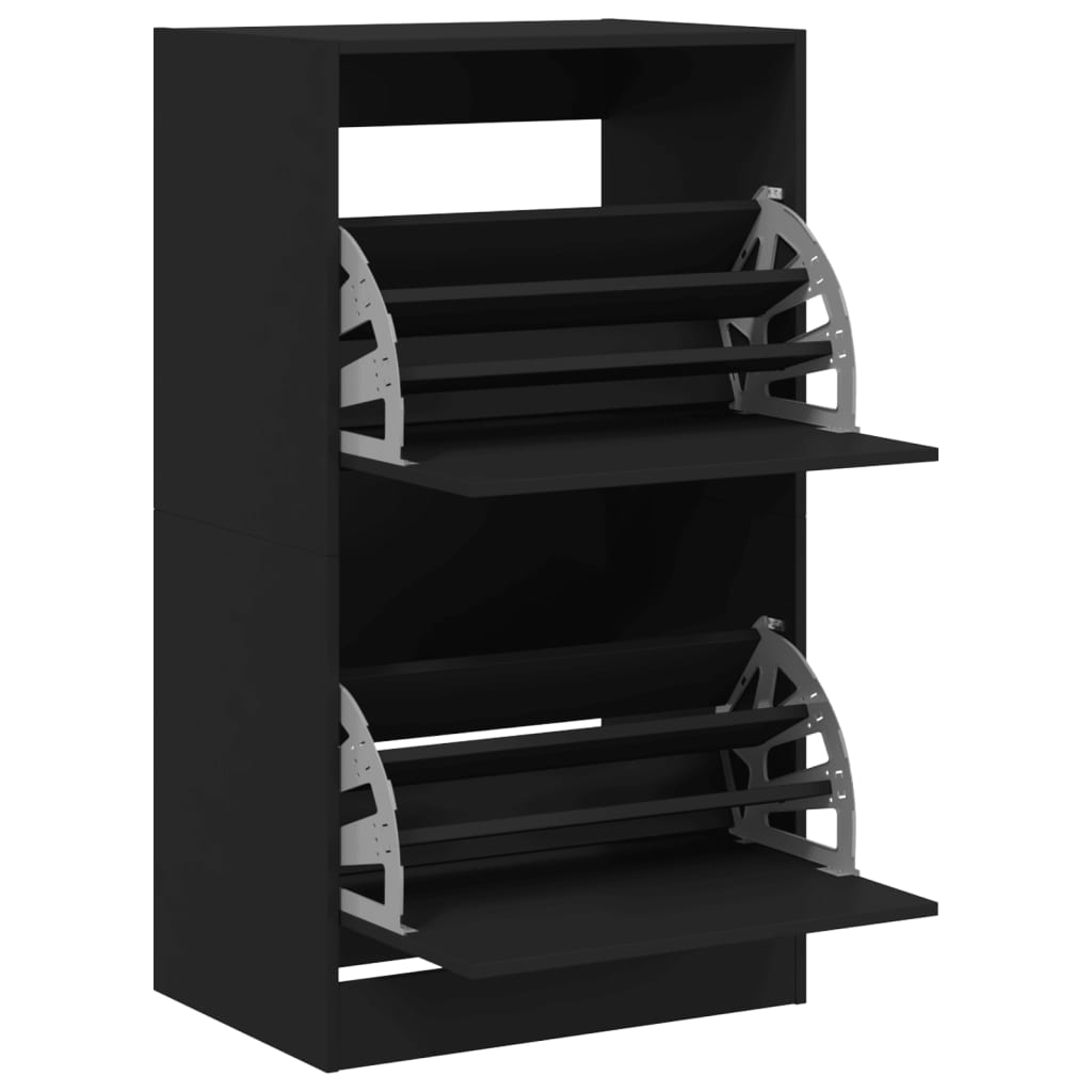 Armoire à chaussures 2 tiroirs rabattables noir 60x42x108 cm - XIOS