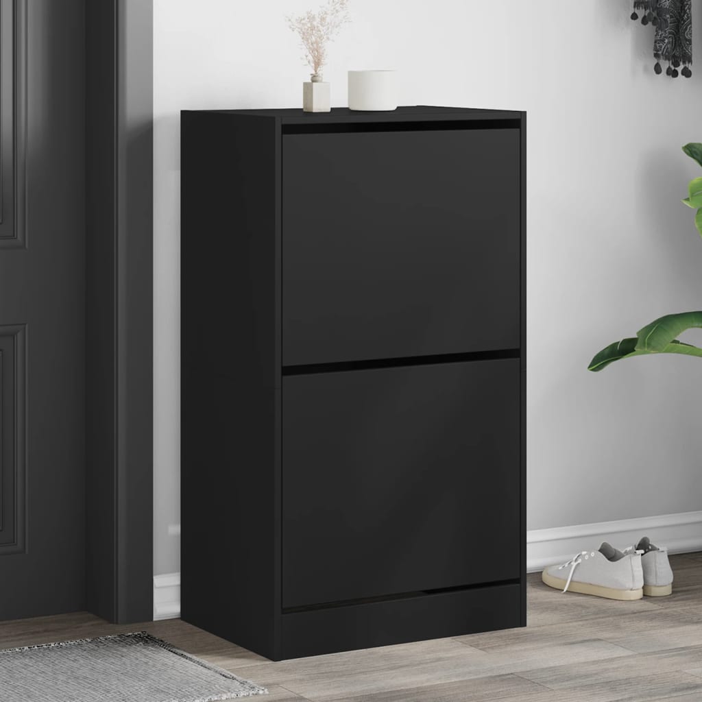 Armoire à chaussures 2 tiroirs rabattables noir 60x42x108 cm - XIOS