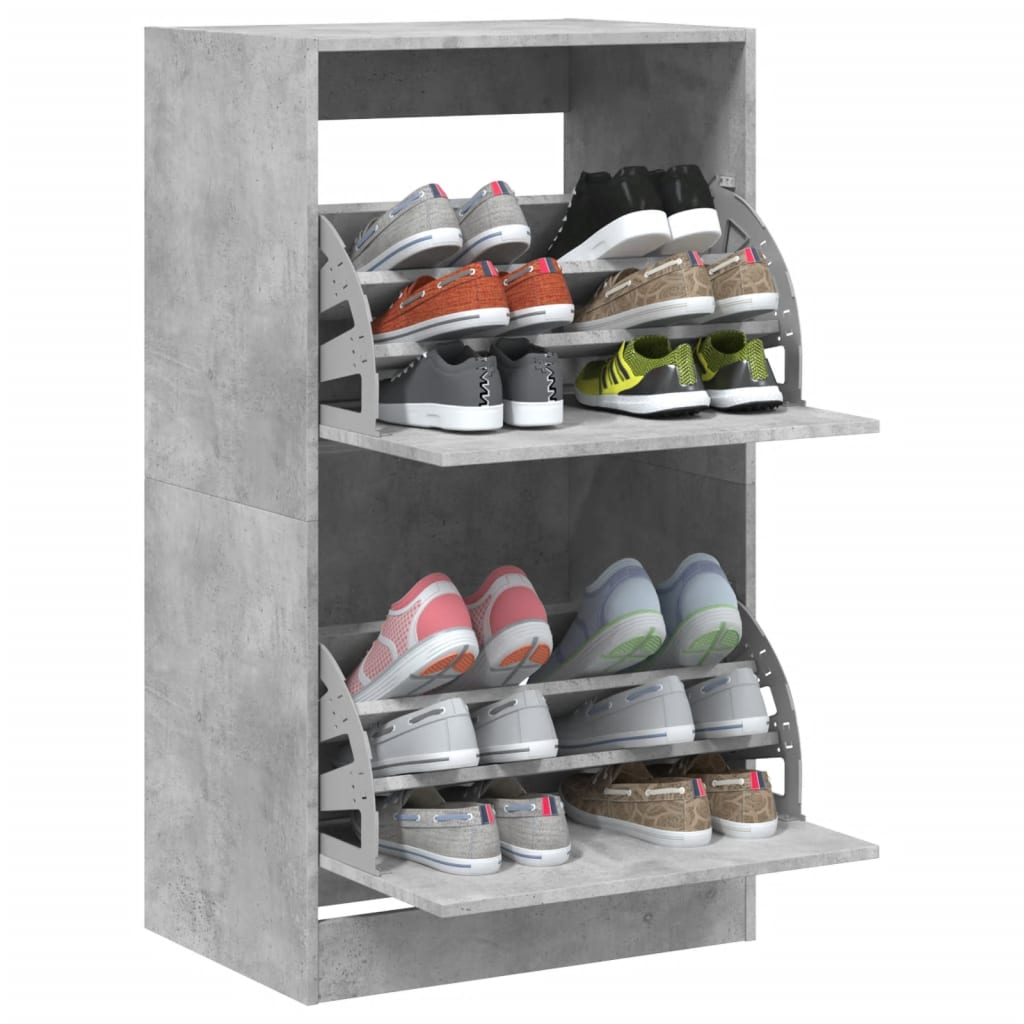 Armoire à chaussures 2 tiroirs rabattables gris béton - XIOS