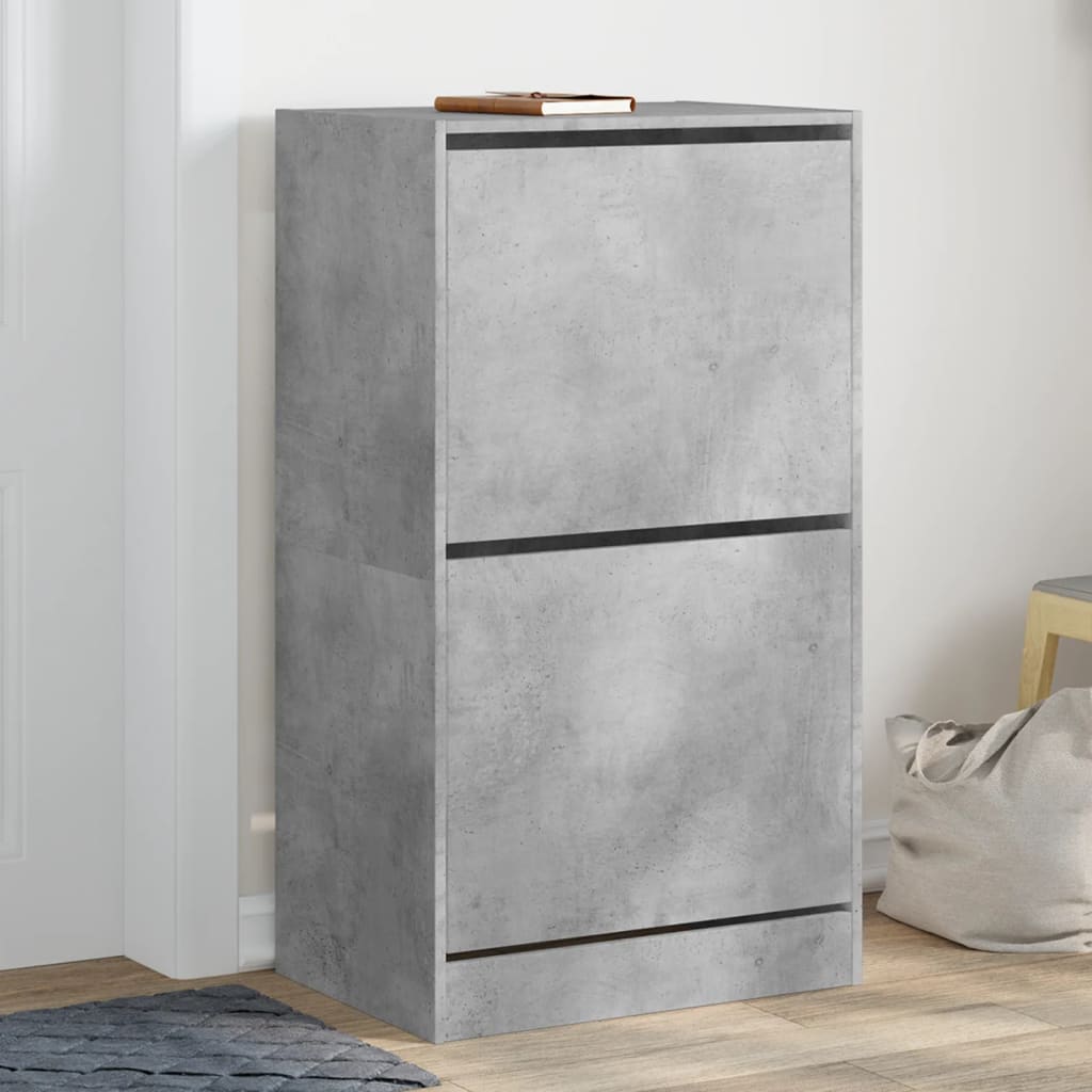 Armoire à chaussures 2 tiroirs rabattables gris béton - XIOS