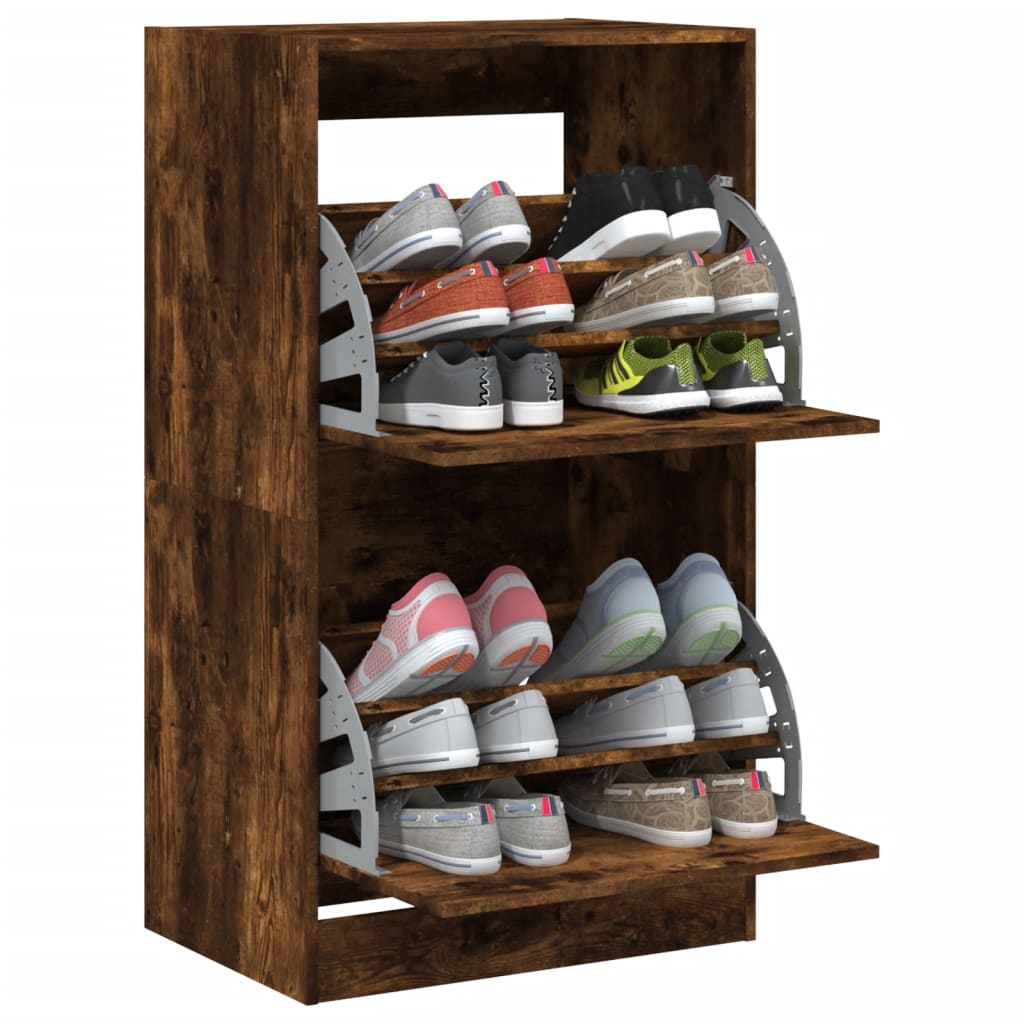 Armoire à chaussures 2 tiroirs rabattables chêne fumé - XIOS