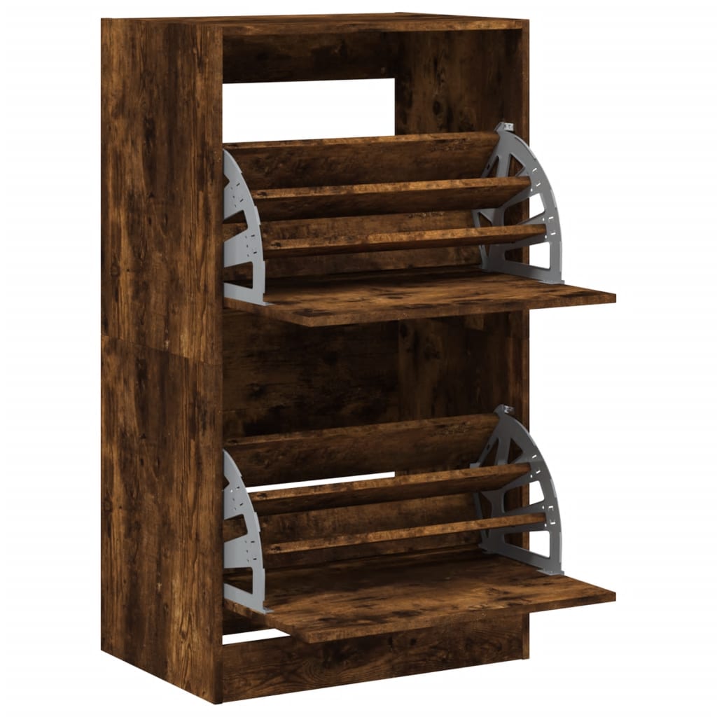 Armoire à chaussures 2 tiroirs rabattables chêne fumé - XIOS