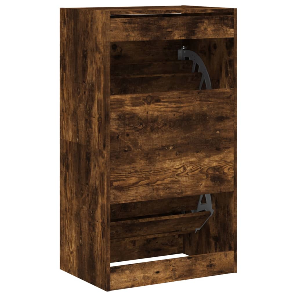 Armoire à chaussures 2 tiroirs rabattables chêne fumé - XIOS