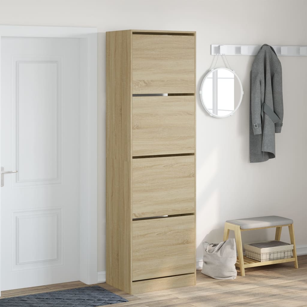 Armoire à chaussures 4 tiroirs rabattables chêne 60x42x204 cm - XIOS