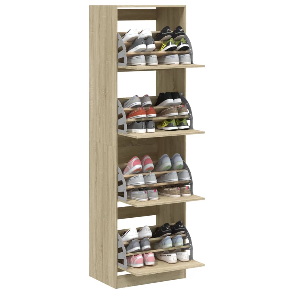 Armoire à chaussures 4 tiroirs rabattables chêne 60x42x204 cm - XIOS