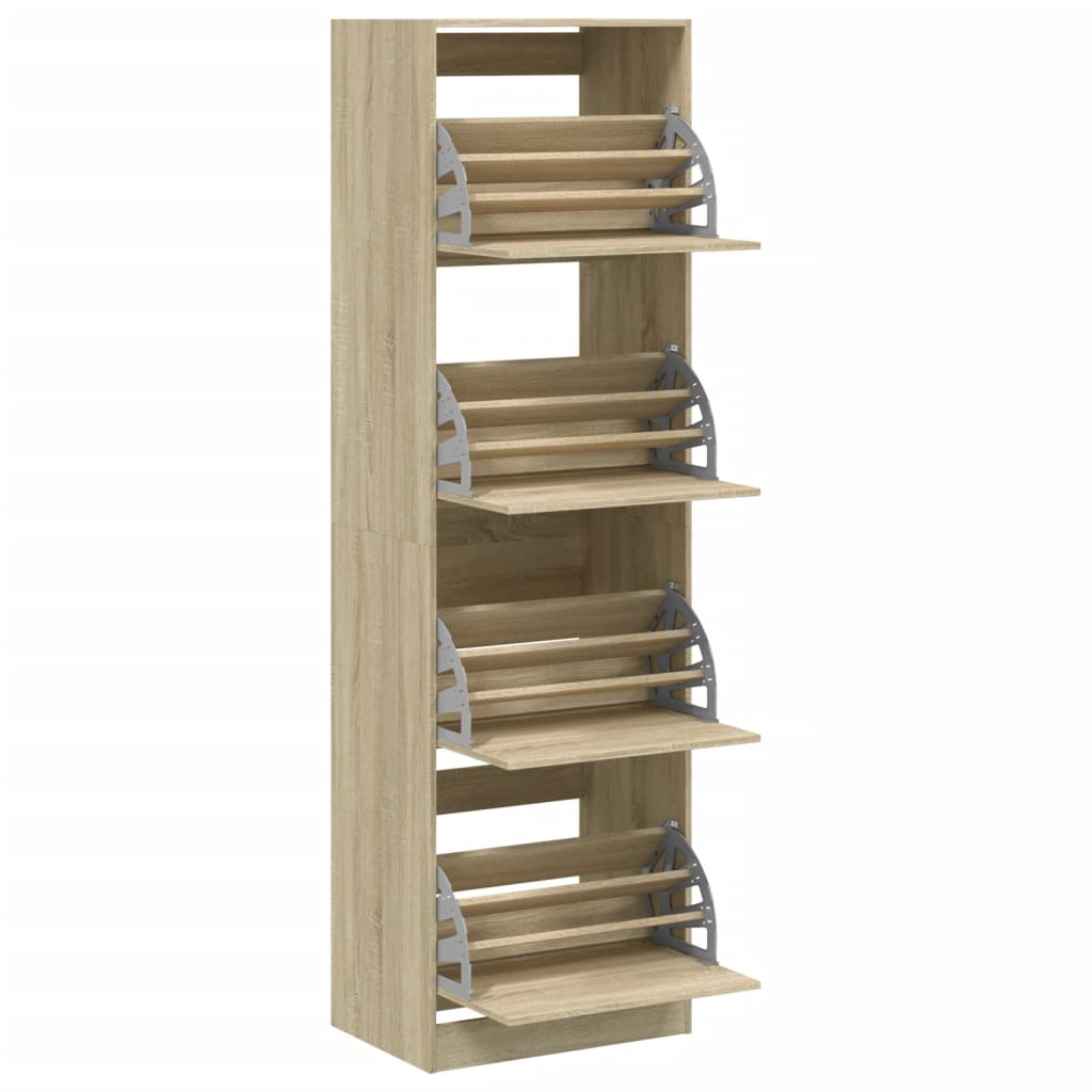 Armoire à chaussures 4 tiroirs rabattables chêne 60x42x204 cm - XIOS