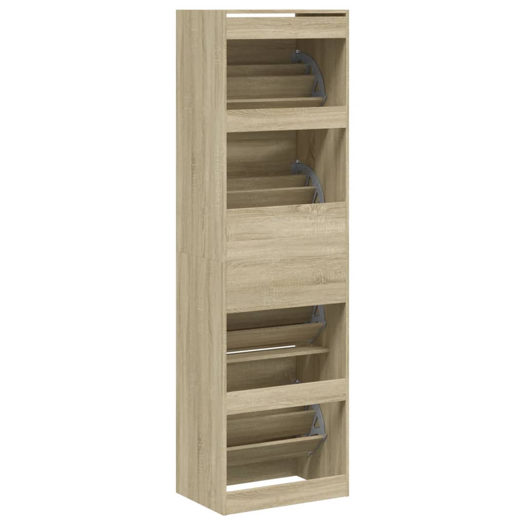 Armoire à chaussures 4 tiroirs rabattables chêne 60x42x204 cm - XIOS